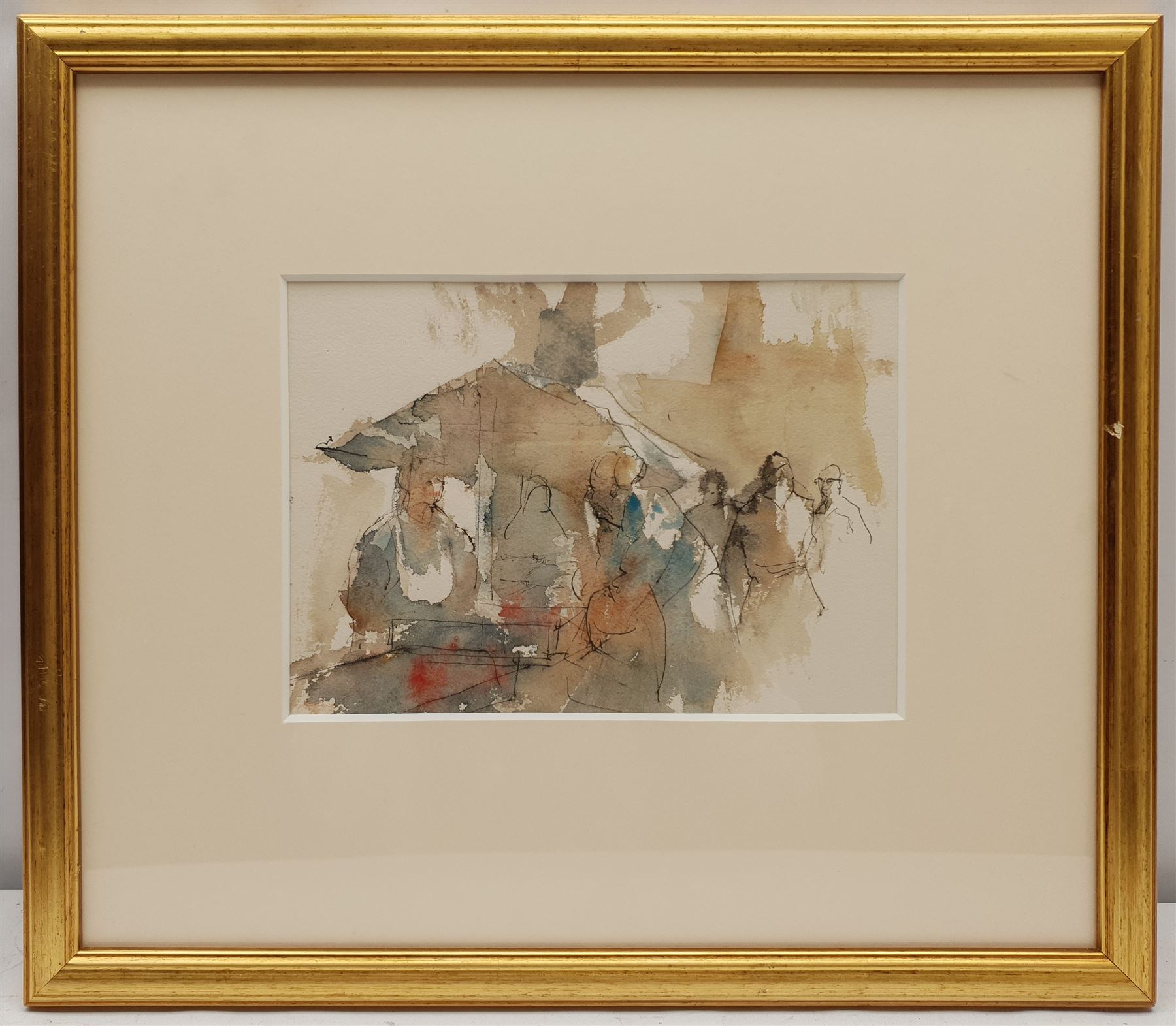 Roland Batchelor RWS (British 1889-1990): 'Market Dorset', watercolour and ink unsigned, painted in 1971, 17cm x 24cm 
Provenance: artist's studio; collection of Grant Waters; with Louise Kosman, Edinburgh; then with the Ariel Gallery, Lavenham, where purchased by the vendor