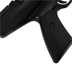 Webley Hurricane .177 air pistol, the chamber marked 'Hurricane' and 'Webley & Scott Ltd. Birmingham England' beneath, with front hooded sight and black checkered grip, H14cm, L28cm