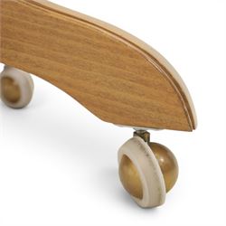 Captain's swivel desk chair upholstered in buttoned tan leather, button backed chair rail, padded and downswept arms, raised on a six point base with castors
