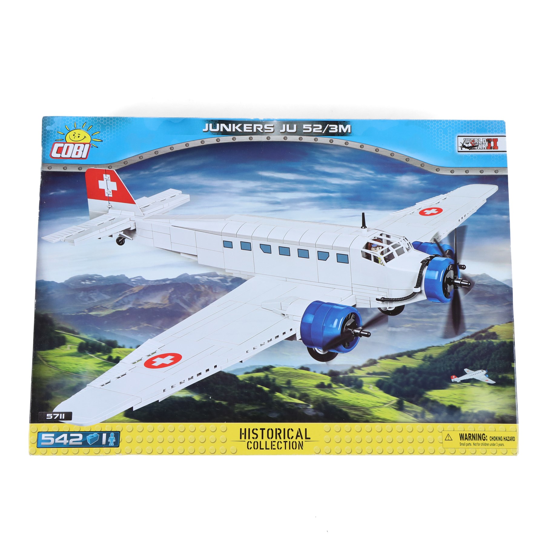Four Cobi Bricks Armed Forces and Historical Collection model sets, comprising 1:144 scale no. 4852 U-Boot U-52 (Type VIIB), 1:48 scale no. 5900 Boeing F-15EX Eagle II, 1:48 scale no. 5848 Eurofighter and no. 5711 Junkers JU 52/3M, all in sealed boxes