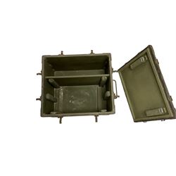 Wooden chest with metal clasps, the top marked 'Chest CY-154/TPX-1 Serial No.878 CAFQ .....' H30cm, W41cm