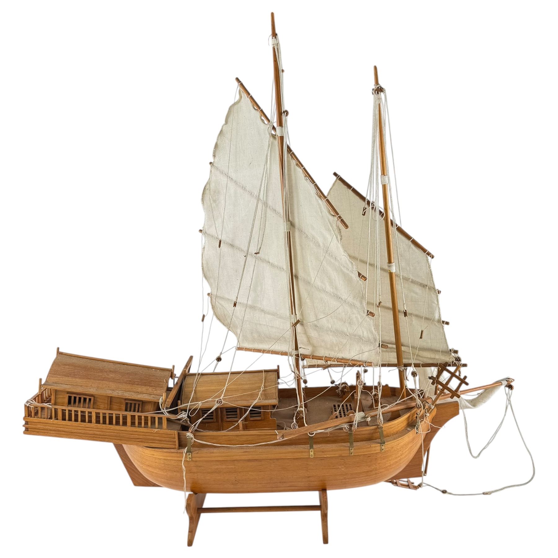 Wooden model of a junk ship, H81cm, W85cm