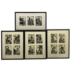 Hedwig Zum Tobel (ZumTobel) (Austrian 1912-1985): Fairy-tale Illustrations, fifteen woodblock prints framed as four pictures unsigned each 14cm x 10cm (4)