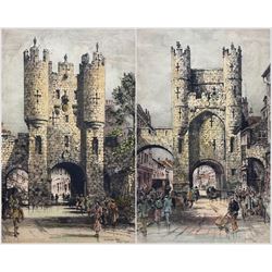 Albany Howarth (British 1872 - 1936): 'Micklegate Bar' and 'Monk Bar' York, pair hand-coloured etchings, one signed in pencil 40cm x 25cm (2)