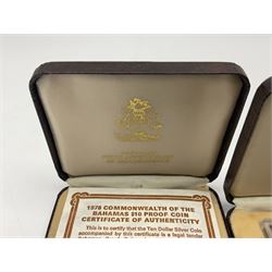 Two Commonwealth of the Bahamas 1978 ten dollar silver coins, both cased with certificates