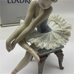 Lladro, Opening Night, modelled as a seated ballerina with lace skirt, no 5498, with original box, H15cm