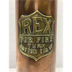 Early 20th century copper and brass Rex fire extinguisher, H55.5cm