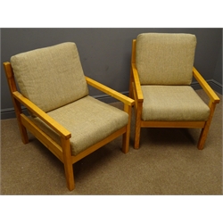  Pair ash easy chairs, upholstered backs and seats, by Treske of Thirsk  