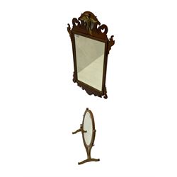 Georgian style fretwork wall mirror carved with Ho Ho bird (75cm x 45cm), and an oval dressing table mirror 