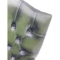 Georgian design swivel office desk chair, upholstered in buttoned green leather, on five spoke base with castors 