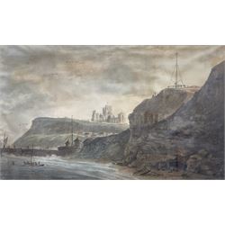 Amos Green (British 1735-1807): Whitby Abbey and Battery Parade from Whitby Sands, watercolour and pencil c.1790 unsigned 23.5cm x 39cm