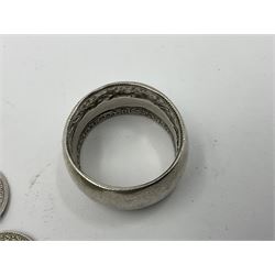 Queen Victorian 1891 crown, 1898 half crown, silver coin ring, silver coin bracelet etc