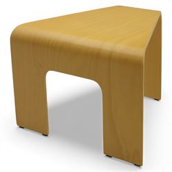 Ekornes - beech and plywood corner table, single folded ply panel forming a continuous top...