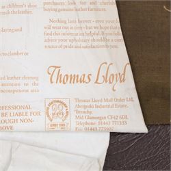 Thomas Lloyd - traditional shape Chesterfield two seater settee with rolled back and arms, upholstered in buttoned deep oxblood leather with loose seat cushions, raised on turned feet