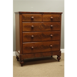  Victorian mahogany chest, two short and three long drawers, turned feet, W106cm, H122cm, D50cm  
