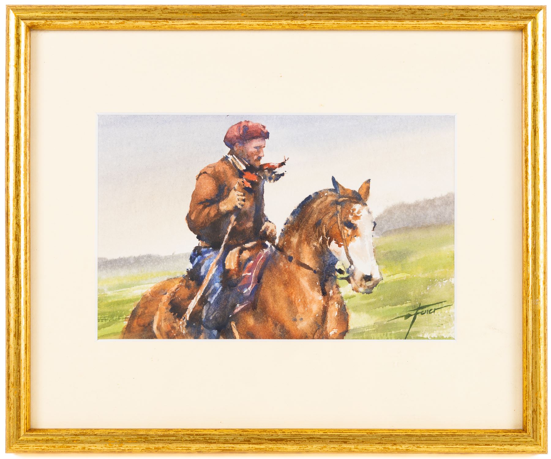Diego Ferrer (Argentinian Contemporary): Gauchos on Horseback, set of three watercolours signed and variously dated, each approx. 22.5cm x 14.5cm (3) (one unframed)