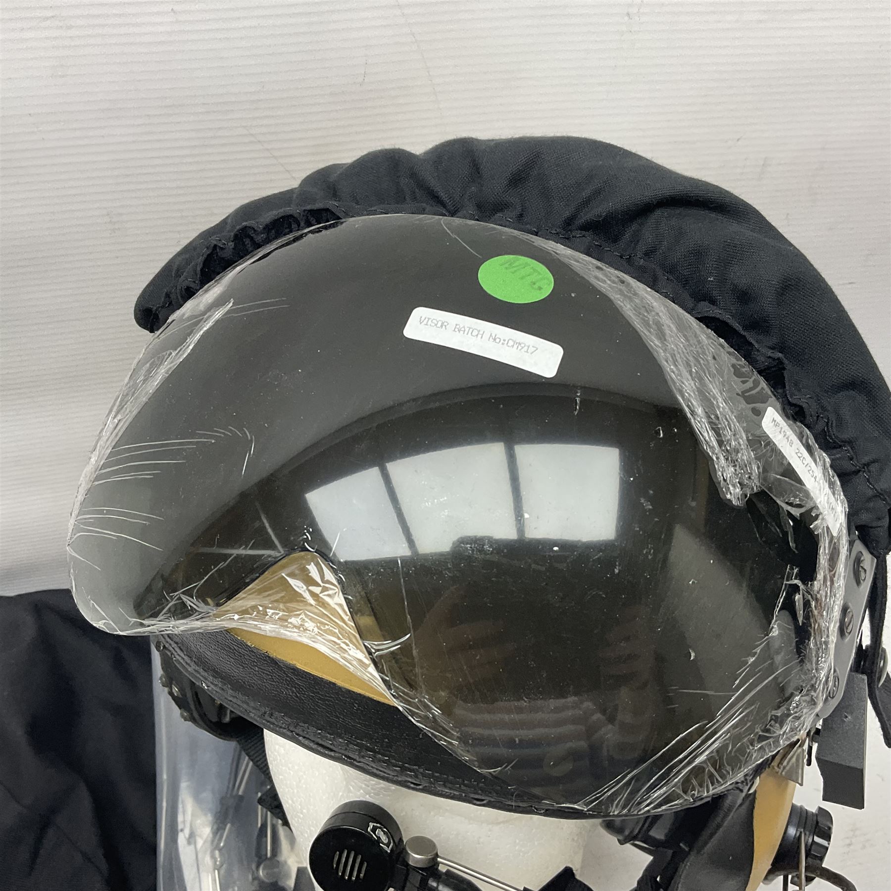 Mk.4 Flight Helmet, as used by RAF and Civilian helicopter pilots; in RAF sand colour (desert use),  fitted with cloth visor cover and working boom mike; has had a complete refit and is bench tested.