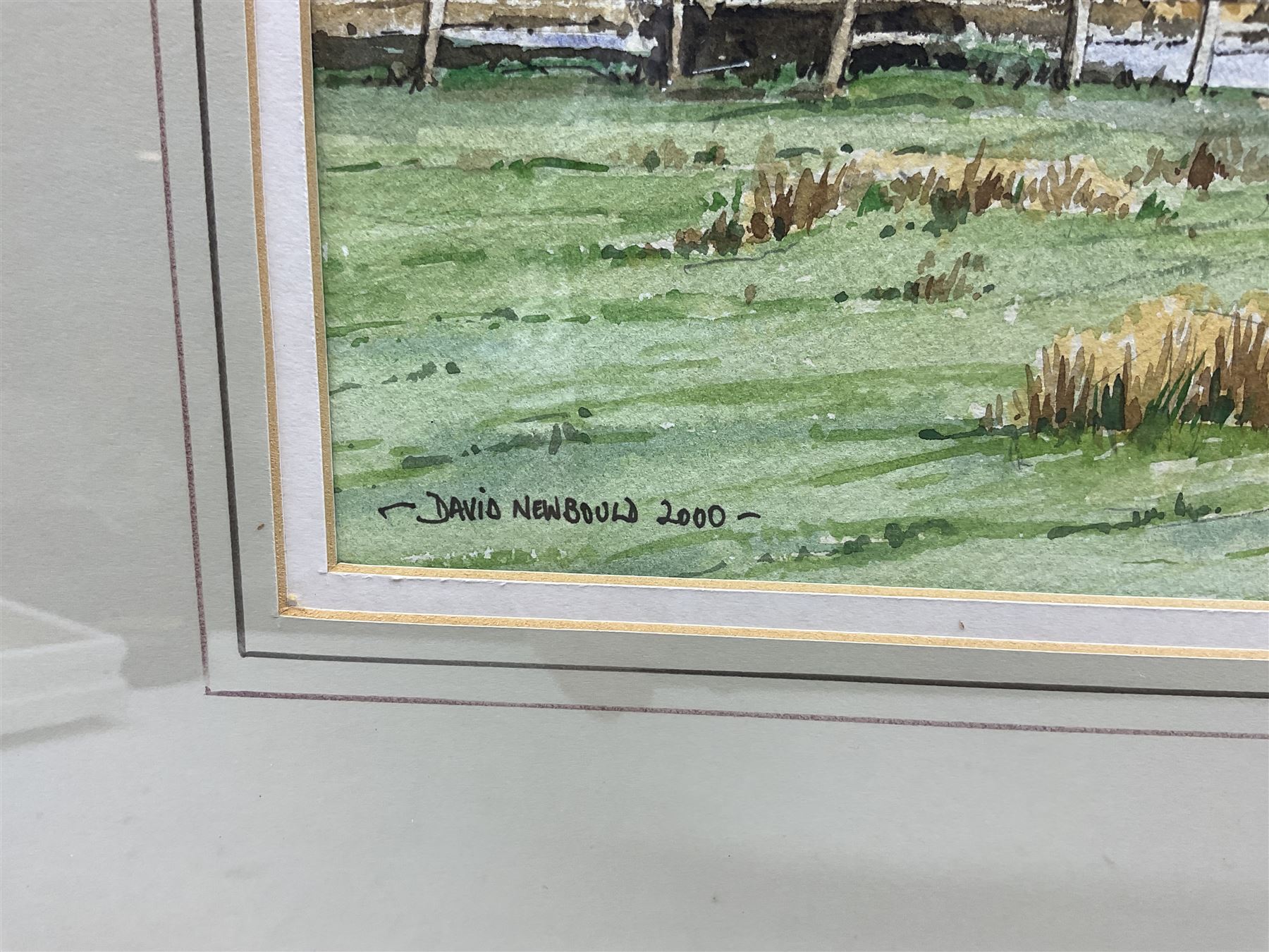 David Newbould (British 1938-2018): 'Ledston Hall from Newton Ings' Castleford, watercolour signed and dated 2000, titled verso 26cm x 43cm; R Battye (British 20th century): Swans on the Canal, watercolour signed watercolour signed 25cm x 35cm (2)