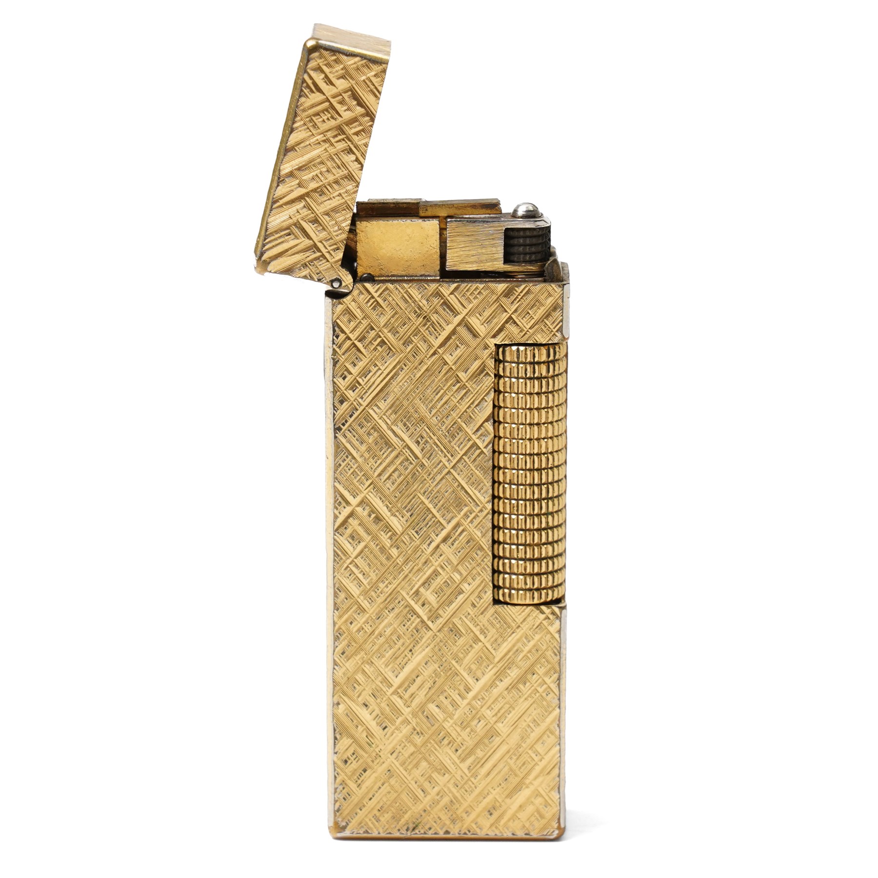 Dunhill gold-plated lighter, with textured case, boxed
