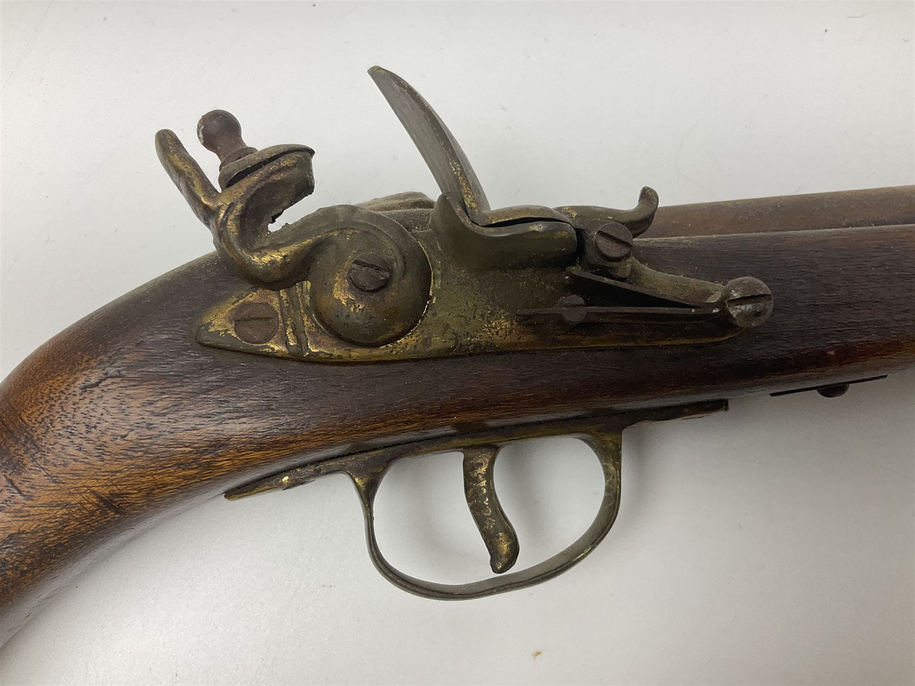 Leather covered swagger/sword stick with 40cm steel blade L62cm overall; another ash sword stick with 30cm diamond section steel blade; pair of fencing foils, the blades marked Solingen; two reproduction flintlock pistols; and 92cm inert cartridge belt (7)