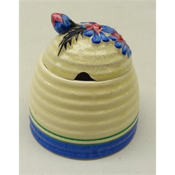  Clarice Cliff 'Marguerite' beehive shaped honey pot and cover, printed and painted marks, H10cm   