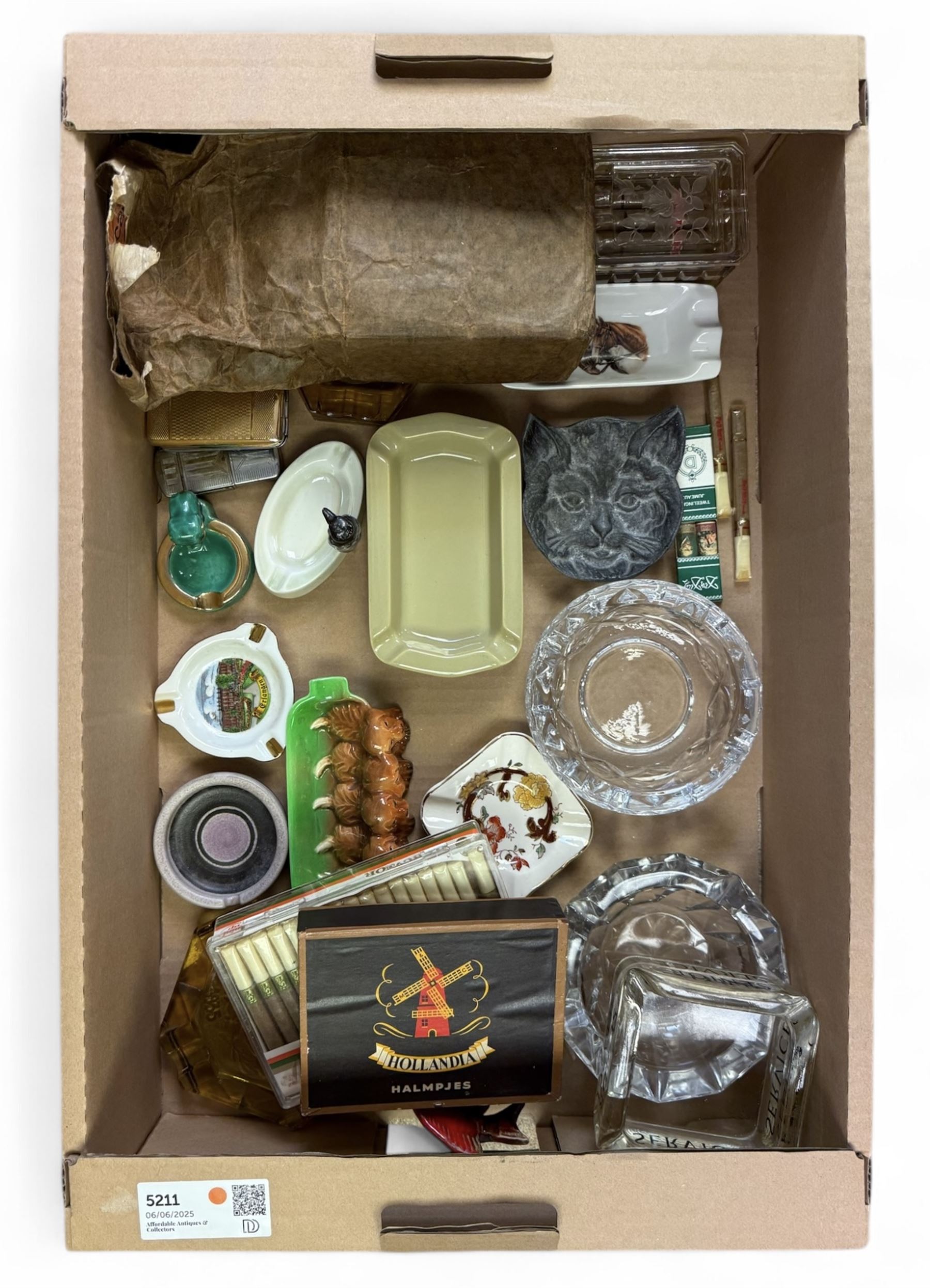 Collection of vintage cigarettes, cigars, ashtrays and other smoking related collectables