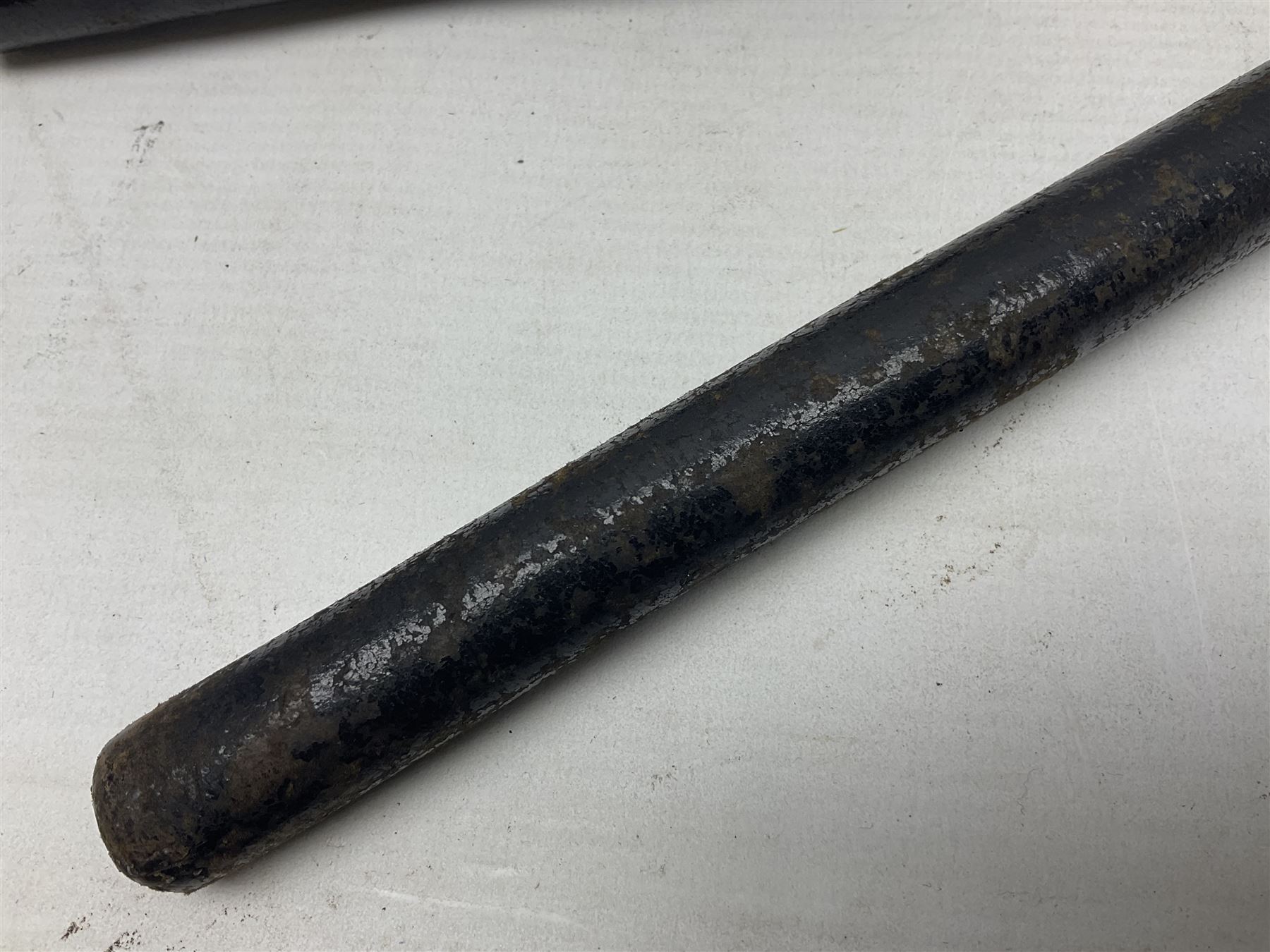 Early 20th century British Army Officer’s leather covered swagger / sword stick by Swaine & Adeney of 185 Piccadilly London; 34.5cm double edged spear point blade with etched foliate decoration and retailer’s details; stamped 'Forged in London' to the edge of the ricasso; L59.5cm overall