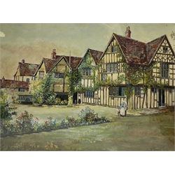 George Hewitt (British 19th/20th century): Manor House Landscape, watercolour signed and dated 1894, 26cm x 36cm; English School (20th century): Autumn Field Landscape, gouache indistinctly signed 17cm x 25cm; English School (20th century): Dales Hamlet Landscape, watercolour indistinctly signed 25cm x 33cm (3)