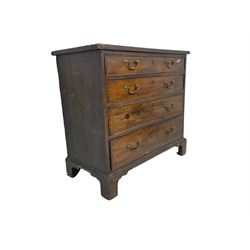 George III stained mahogany chest, fitted with four graduating cock-beaded drawers, lower moulded edge over bracket feet