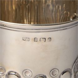Edwardian silver christening mug with engraved decoration H8cm Birmingham 1902 and two others 1900 and 1902