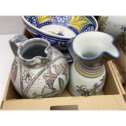 Collection of continental ceramics including jugs, chargers and vases 