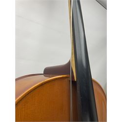 Full size Romanian Cello, in a soft case, L121cm, together with bow and collection of records 
