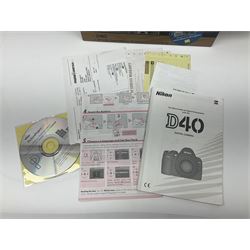 Nikon D40 camera body, serial no 742750, with Nikon 'AF-S Nikkor ED 18-55mm 1:3.5-5.6GII' lens, and case