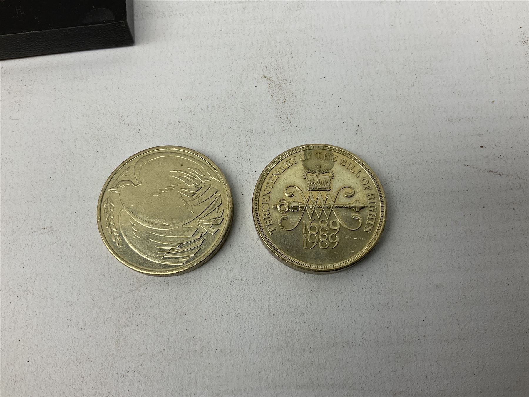 Great British and World coins including Queen Victoria 1887 and 1888 double florins, King George V 1929 halfcrown, King George VI 1951 Festival of Britain crown, commemorative crowns, Queen Elizabeth II 1953 nine coin set in blister pack, 1989 and 1995 two pound coins, various pre-decimal pennies and other coinage