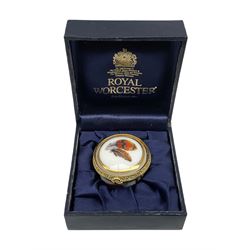 Royal Worcester porcelain pill box from The Connoisseur Collection, Flight Feathers, boxed