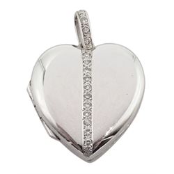 18ct white gold heart shaped locket pendant, set with fifteen round brilliant cut diamonds, hallmarked 