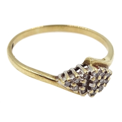 9ct gold diamond marquise shaped cluster ring, hallmarked