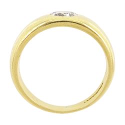 18ct gold gypsy set, single stone transitional cut diamond ring, diamond approx 0.65 carat