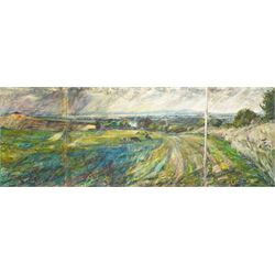 John Gilbey Bowles (British 1929-2011): The Passing of the 'Summer Storm', triptych of three oils on canvas signed, overall 267cm x 100cm
Notes: exhibited at Williamson Art Gallery, Birkenhead