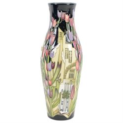 Moorcroft vase of baluster form, decorated with Town of Flowers pattern, designed by Kerry Goodwin, with printed and painted marks beneath, in original box, H26cm