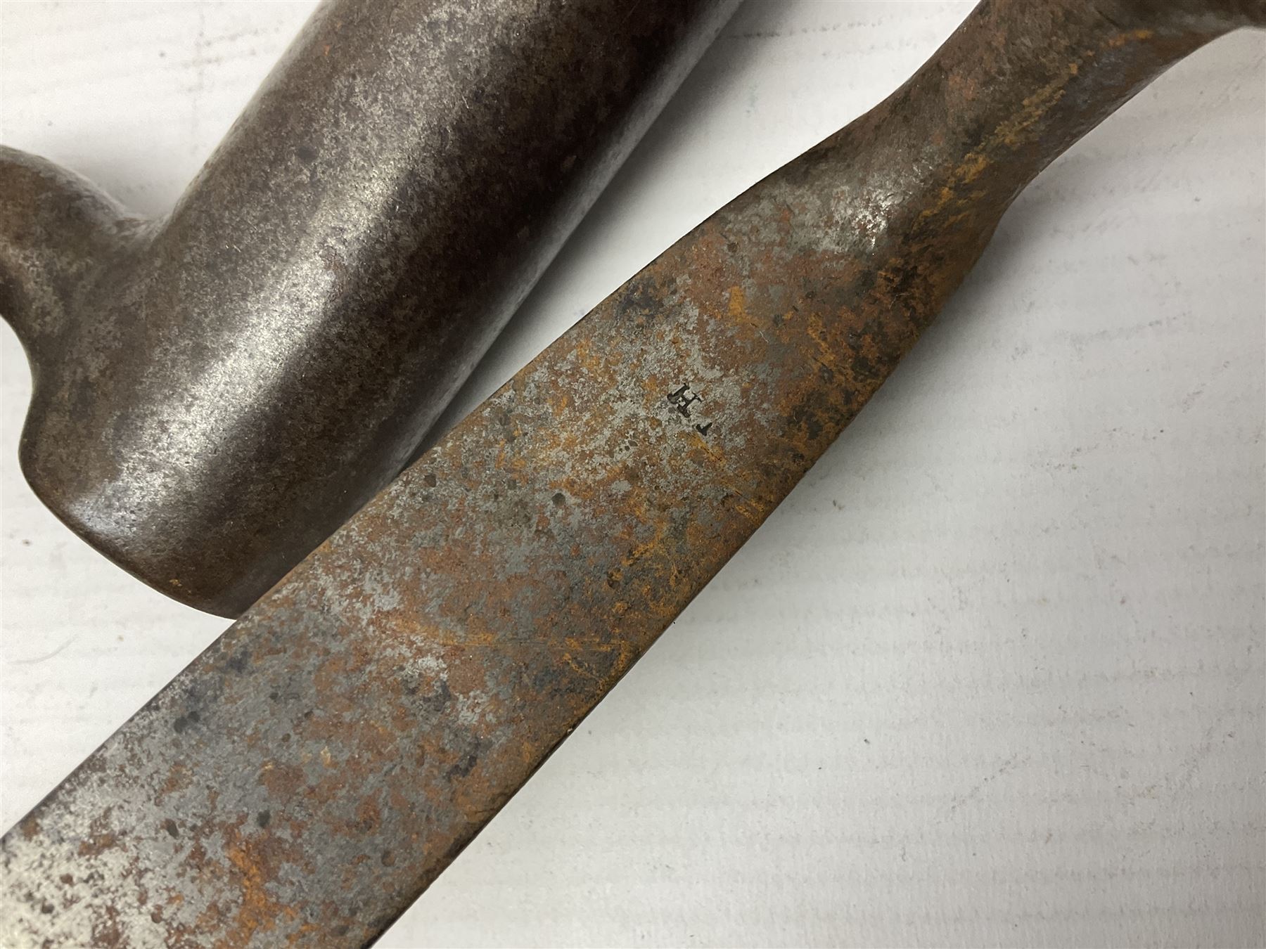 Early 19th century British Brown Bess musket rifle socket bayonet with zigzag fitting stamped D71 and triangular blade stamped 270 L55cm overall; and two other 19th century socket bayonets; no scabbards (3)