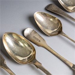 Collection of silver flatware, comprising set of six Georgian teaspoons, three Victorian Exeter silver dessert forks, Georgian Old English pattern table spoon, etc all hallmarked