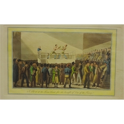  Collection of 19th century engravings and later prints including 'The Westminster Pit. A Turn up between a Dog and Taco Macaco the Fighting Monkey' and 'A Set-to at the Fives-Court for the benefit of One of the Fancy', after S. Alken engraved by Sutherland pub. 1823 by Thomas Kelly max 62cm x 47cm (16)  