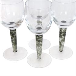 Denby Storm eight coffee cups and saucers, napkin holders and coasters , together with four jet wine glasses