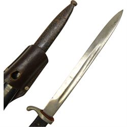 WWII German bayonet marked S/174, in scabbard, with leather frog, the frog marked H. Glemen Elberfeld 1938, together with another German bayonet and frog  