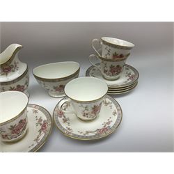 Wedgwood Queens Ware tea and dinner wares in Provence pattern, including ten cups and saucers, milk jug, butter dish with cover, ten dinner plates, ten bowls and ten side plates etc (71), together with Royal Doulton tea wares in Canton pattern, comprising six cups and saucers, milk jug, open sucrier and six dessert plates.    