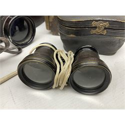Pair of Lemaire Fabi of Paris mother of pearl opera glasses, together with Ajax 10 x 50 Ajax binoculars, four wooden planes, mining lamp and clay pipe 