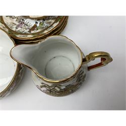 Noritake part tea service, printed and painted with figures in a landscape, comprising ten  tea cups and saucers, ten dessert plates, milk jug and sugar bowl