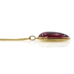 Victorian 15ct gold mounted pear shaped garnets, later converted into pendant stud earrings and matching pendant necklace