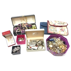  Collection of costume jewellery, ladies wristwatches, 9ct gold locket, charm bracelet with some silver charms, pairs of silver earrings stamped 925 and other jewellery   